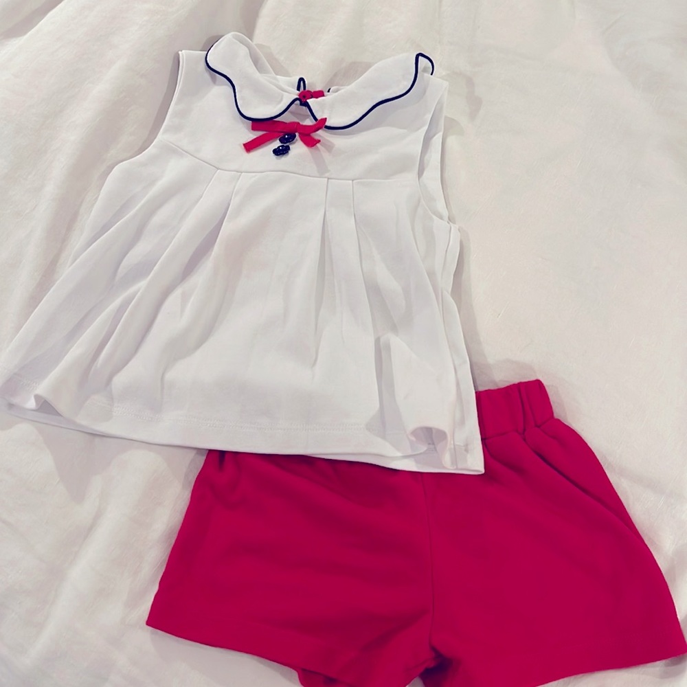 The Beaufort Bonnet Company red, white, and blue set. Size 2T